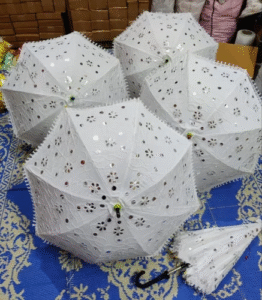White embroidered umbrellas
